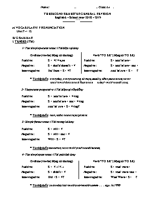 Đề cương ôn tập học kỳ II môn Tiếng Anh Lớp 6 - Năm học 2018-2019